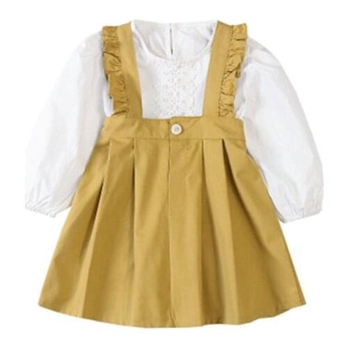 Jargazol Toddler Girl Outfits Long Sleeve Blouse Pullover&Strapless Skirt Fall Kids Clothes Cute Korean Girls Clothing Set