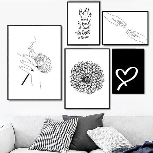 Wall Art Decor Minimalist Line Figure Painting On Canvas Nordic Black and White Printing Painting Modern Poster Picture No Frame