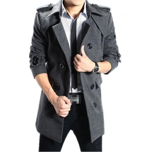 New Men 's Jackets Double Platoon Buckle Clothing Men Long Coat Belt Double Breasted Trench Coat Black Grey M-3XL