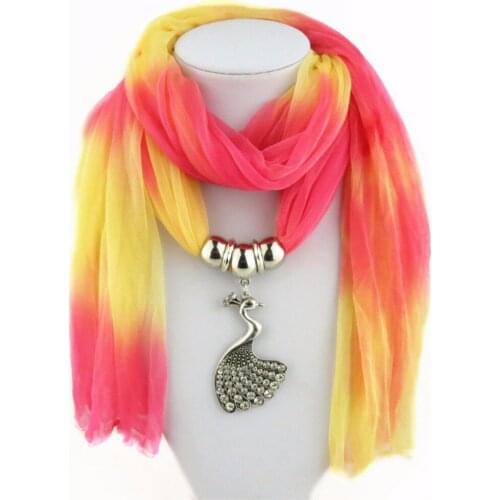 New spring autumn Scarf Necklaces Multicolor Vintage Peacock Pendant scarf Necklaces Women Scarf Necklaces Jewelry Wholesale