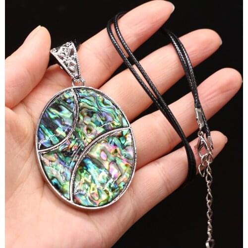 Wholesale Natural Shell Pendant Necklace Simple Big Round Charm Abalone Stainless steel Frame Reiki Heal Necklace Jewelry