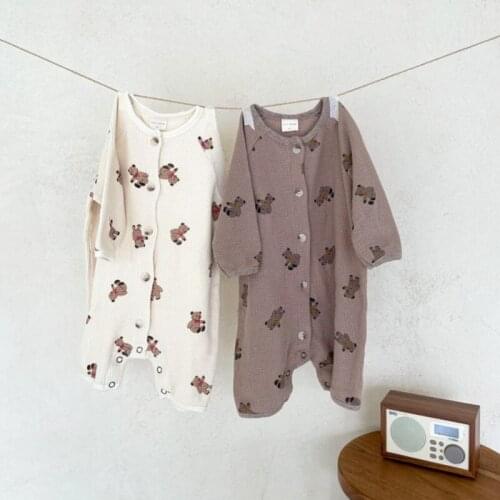 8857 Newborn Baby Clothes Cartoon Bodysuit Autumn New 2021 Korean Boy One-piece Clothes Ins Waffle Girl Climbing Clothes