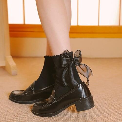 Pure Color Big Bow Lolita Socks Japanese Style Sweet Women Girls Lace Ruffles Socks Stage Performance Cosplay Soft Socks Uniform