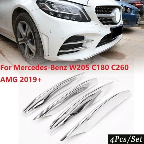 For Mercedes-Benz W205 C180 C260 AMG 2019+ Front Bumper Fog Light Splitter Air Grille Cover Chrome