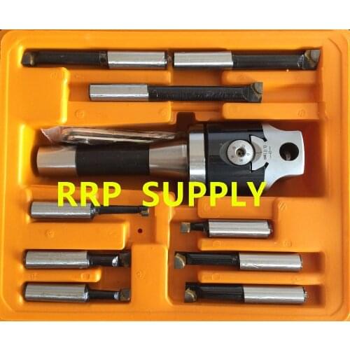 R8 taper, M12 thread, F1-12 50mm boring head with R8 shank and 9pcs 12mm boring bars, boring head set