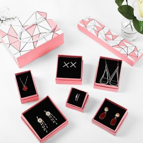 10pcs Pink and White Jewelry Boxes Craft Paper Box for Necklace Bracelet Brooch Earring Ring Packaging Diplay Gift Box