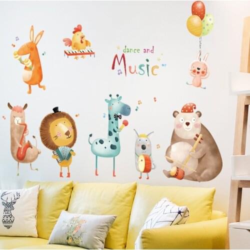 [shijuekongjian] Cartoon Animals Wall Stickers DIY Bear Lion Giraffe Mural Decals for House Kids Room Baby Bedroom Decoration
