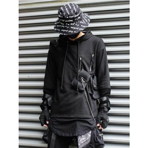 Lace-Up Rope Hooded Men Japanese Streetwear Patchwork Sweatshirt Autumn Harajuku Fashion Dark Mens And Womens Techwear Hoodies