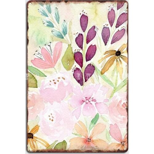 Cheerful Wildflowers Metal Sign Mural Cinema Garage Create Painting Décor Tin Sign Posters