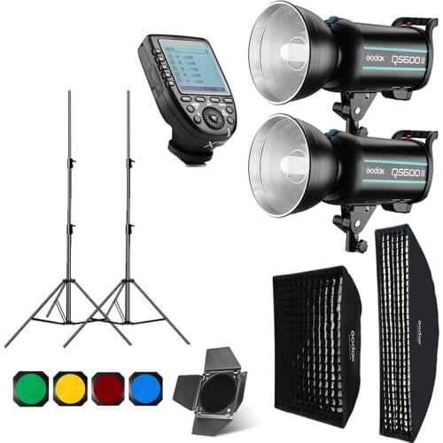 Godox QS600II 2x 600Ws Photo Studio Flash Lighting,XPRO Trigger,Softbox,280cm Light Stand,Barn Door,Flash built-in Receivers