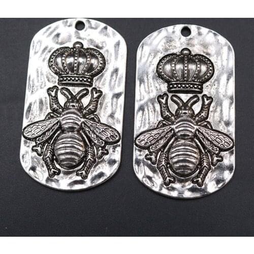 WKOUD 2pcs Silver Color Bee King Alloy Pendant Necklace Bracelet DIY Metal Jewelry Charm Handmade A1811