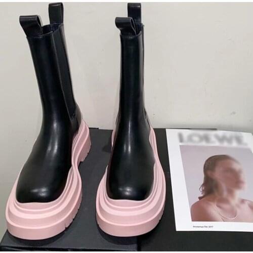 2021 Women Summer Marten Boots PU Leather Girl Brand Designer Thick Bottom Ankle Boots Females Walking Shoes Platform Waterproof