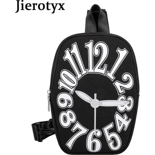 JIEROTYX 2022 Fashion Printed Letter Clock Decoration Women Chest Bags Casual Denim Hip-Hop Style Unisex Street Shoulder Bags