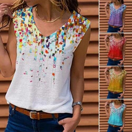 Women Summer Floral Print Vest Top Fashion Sexy Sleeveless Loose Blouses Shirts Casual O Neck Pullover Streetwear