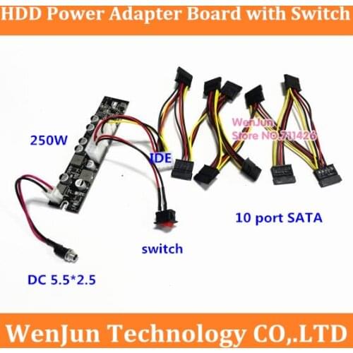 Hard drive Power Supply Board DC 12V 250W to 10-port SATA Power Switch Cable for PC server 2.5' 3.5' HDD independent power board