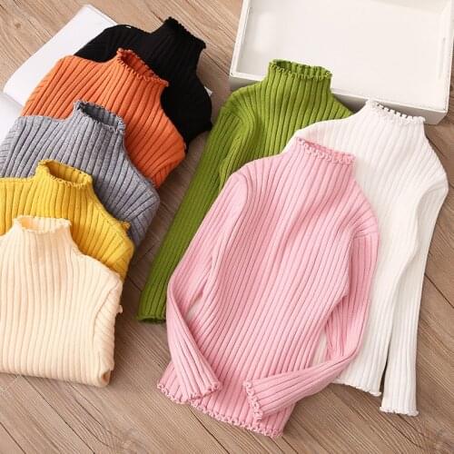 Winter Baby Girl Clothes 2020 New Arrival Kids Fashion Candy Color Sweaters Turtleneck Solid Striped Warm Knit Sweater for Girl