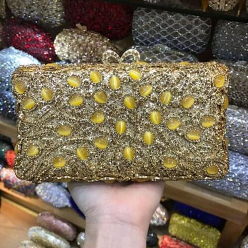 Golden Women Crystal Stones Evening bag Hollow out Cocktail Purse silver Diamond Crystal Encrusted Bags Ladies shoulder bags