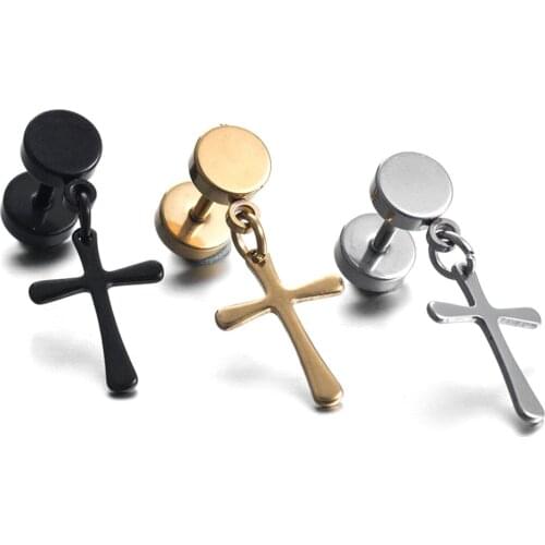 1 piece Men Rock Earrings Steel Circle Round Cross Multi Pendant Stud Earrings Men Hip Hop Earrings Jewelry Gift