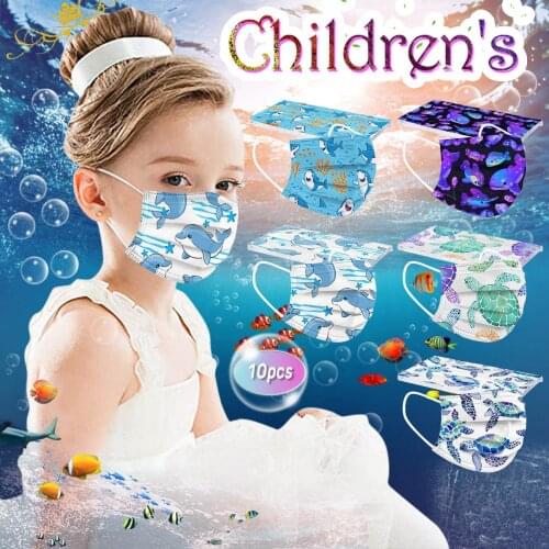 10/50pc Children Ocean Face Mask For Kids Child Fishes Print Disposable Protection Mouth Mask Baby Girls Earloop Bandage Masque