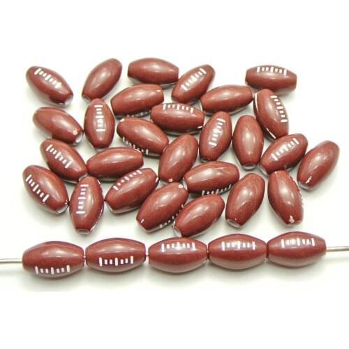 100 Brown and White Oval American Football Acrylic Ball Beads 15X9mm