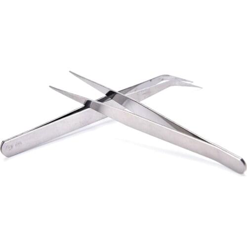 2PCS/Set High Quality Straight & Curved Tweezer For Eyelash Extensions Nail Art Nippers