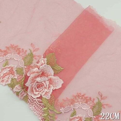 2Yards Rose Flowers Embroidered Lace Trim Soft Cameo Mesh Edge Fabric Lingerie Underwear Clothes Bra Dress Sewing Fabric DIY