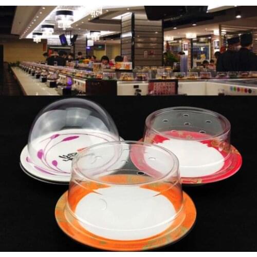 200pcs Plastic Lid For Sushi Dish Buffet Conveyor Belt Reusable Transparent Cake Plate Food Cover Restaurant Accessories SN776
