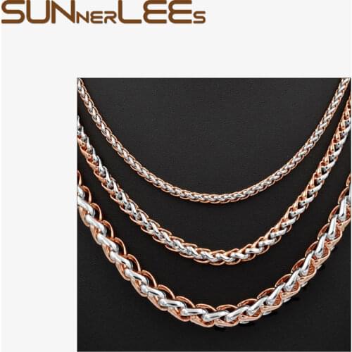 3mm 5mm 7mm Fashion Jewelry Mens Womens Wheat Style Link Chain Rose White Gold Color Necklace C02 RWN