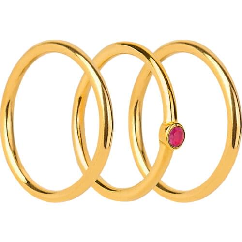 3pcs/set Plated 24K Gold Red Green Crystal Rings Set for Women Engagement Wedding Bridal Party Rings Jewelry