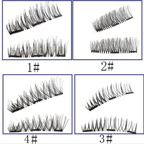4Pcs/Pair False Magnetic Eyelashes Extension 3D Magnet Lashes Natural Hair Thick Fake Eyelash Handmade With Round Box #254057