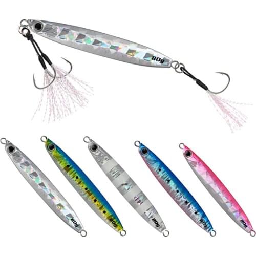 5PCS Deep sea Fishing Glow Stripe Zebra Jigging Slow sinking Jig Hook Lure Jigbait Spoon Baits 35/45/60/80g