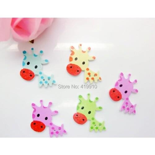 Free shipping -50pcs Mixed 2 Holes Cartoons Giraffe Pattern Back White Wood Sewing Buttons Scrapbooking 42x30mm J1405
