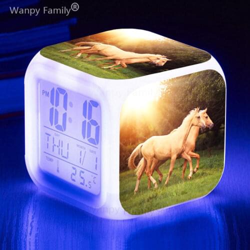 Very Cute Little Pony Alarm Clock 7 Color Glowing Multifunctio LED Alarm Clock Kids Room Touch Sensing Flash Watches Clock