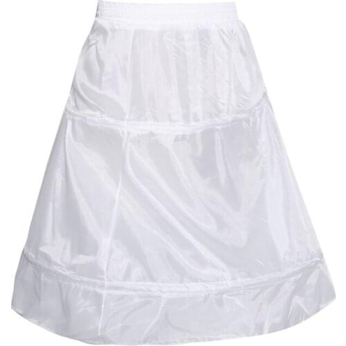 Kids Flower Girls 2 Hoop Single Layer A-Line Crinoline Drawstring Elastic Waist Petticoat for Wedding Dress Underskirt Half Slip
