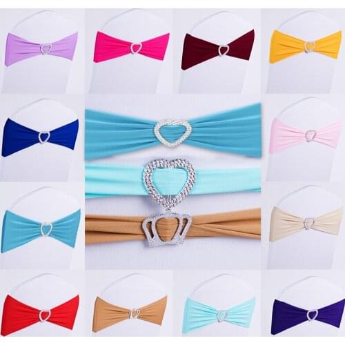 100PCS Elastic Spandex Chair Bow Sash Stretch Lycra Chair Sash Band With Heart Buckle For Banquet Hotel Wedding Chair Decoration