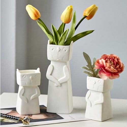 European-style Simple Ceramic Animal Vase Flower Arrangement White Ceramic Small Vase Dried Flower Ornaments Desktop Decoration