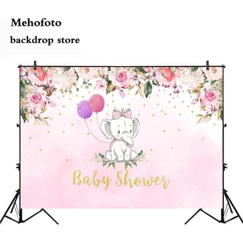 Mehofoto Baby Elephant Photo Background Pink Newborn Party Decoration Banner for Girl Birthday Theme Parties Backdrop 231