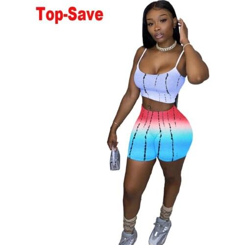 Hot Sale Cotton Sexy Night Club Party 2 Piece Set Women Biker Shorts O-neck Crop Top Sleeveless Casual Outfits Dropshipping 2020