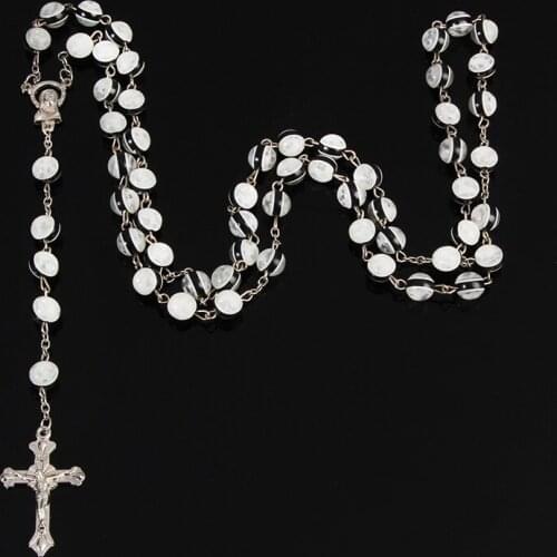 Christian Necklace Crystal Soft Ceramic Acrylic Resin Cross Rosary Necklace. Christ Cross Necklace Blessing 8mm.48pcs