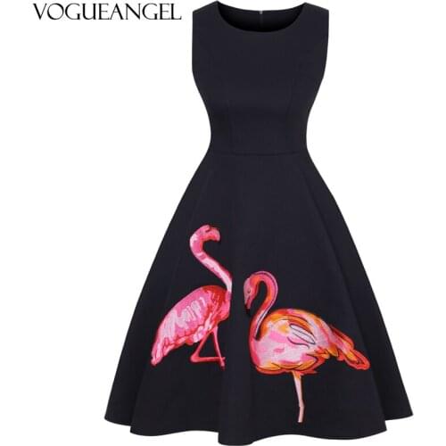 Exquisite Embroidery Flamingo Autumn Dress Hepburn Style 50s 60s Women Vintage Dress Party Dresses Female Vestidos S-4XL