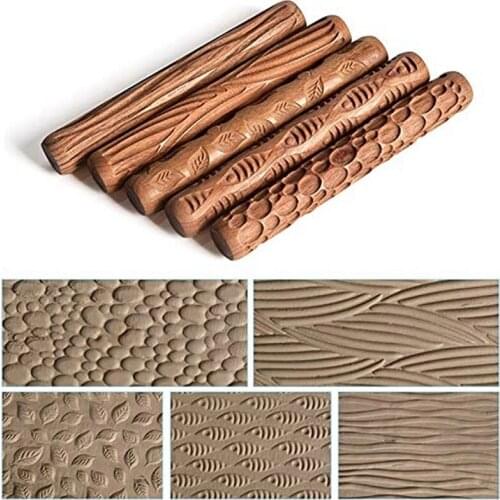 Ceramic Tools Wood Carving Pottery Wood Texture Mud Roller Embossed Pattern Rod Mud Roll Clay Pattern Roller