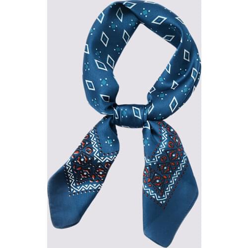 Classic Rhombus Pattern Silk Square Neck Scarf Women Smalll Silky Bandana Elegant Shirt Decorated Geometric Neckwear