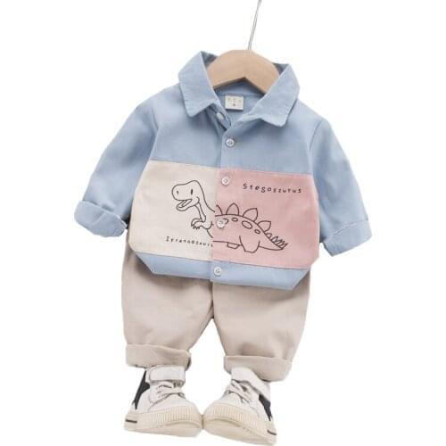 1-4Years Dinosaur Baby Boys Clothing Set Autumn Cotton Stegosaurus Pattern Shirt +Pants 2 Pcs Suit For Boy Toddler Kids clothes