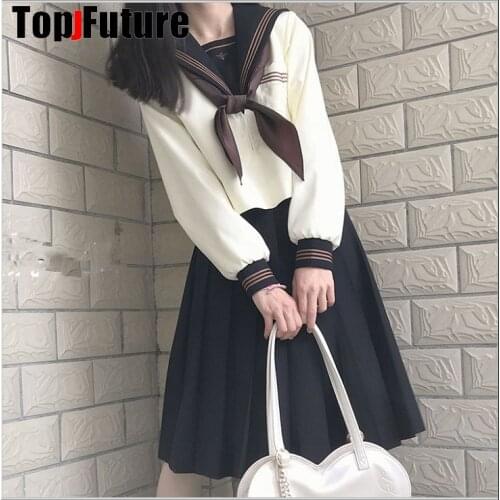 Spring and summer tea three middle suits JK uniform skirt Japanese cream navy sailor suit student SCHOOL uniform