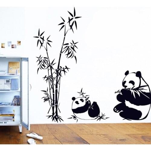 Creative Bamboo Leaf Panda Wall Stickers Decoration Childrens Room Living Room TV Wall PVC Removable Decorative Wall Stickers