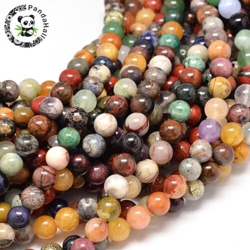Natural Assorted Stone Round Bead Strands, 8mm, Hole: 1mm; about 48pcs/strand, 15.7"