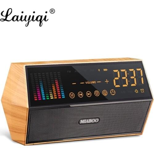 Laiyiqi wood bluetooth speaker BT clock LED Display Screens Colorful Dynamic Spectrum altavoz bluetooth con radio retro vintage