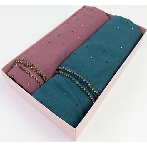 Trendy Womens Hijab Heavy Chiffon Scarf Wrap Solid Color Shawls Headband Muslim Hijabs Headscarf with Gift Boxes Foulard
