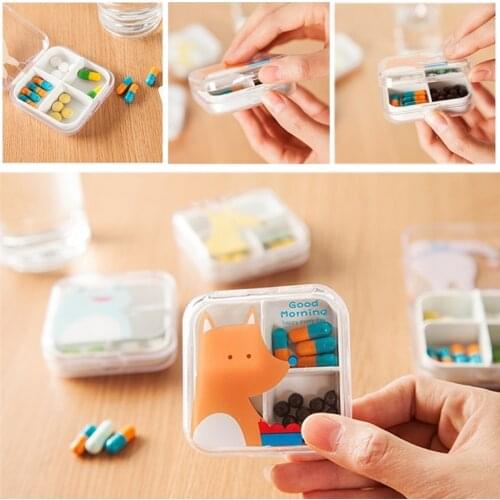Cartoon Transparent Mini Portable Pill Medicine Box Holder Storage Organizer Tablet Container Dispenser Case Splitter