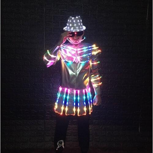 M20 Ballroom dance led costumes colorful light dj jacket led hats party disco luminous robot suit men glowing clothe dress stage